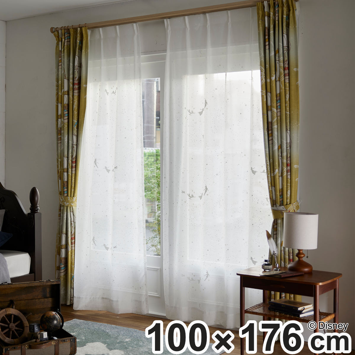 レースカーテン PETER PAN/Fly in the sky voile フライインザスカイ ピーターパン 100×176cm （ カーテン レース 既製品 1枚 ディズニー ウォッシャブル インテリア 1.5倍ヒダ 日本製 ）【3980円以上送料無料】