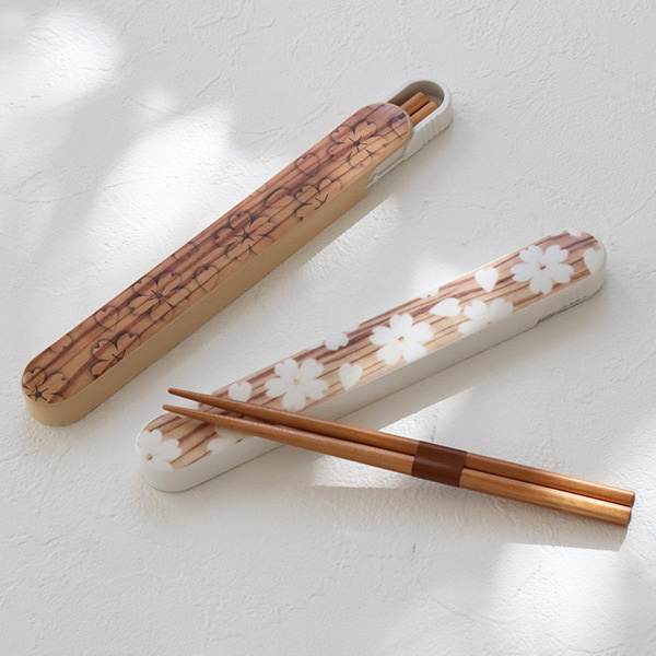 箸箱セット HAKOYA 桜木目 スクエア 黒炭 箸 箸箱 永遠の定番 ケース 18cm お箸 桜 カトラリー レディース お弁当用カトラリー 女の子  女 3980円以上送料無料 花柄 はこや 遠足 天然木 ランチ 弁当 ピクニック 女性 女子 シンプル かわいい