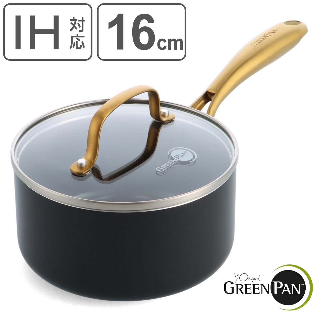 GREEN PAN ソースパン 16cm IH対応 ストゥディオ ガラス蓋付き （ グリーンパン STUDIO ガス火対応 食洗機対応 ミルクパン 片手鍋 小鍋 セラミック加工 16センチ アルミ製 マグニート加工 ノンスティック加工 ガラス蓋 おしゃれ ） 【3980円以上送料無料】｜お弁当グッズのカラフルボックス