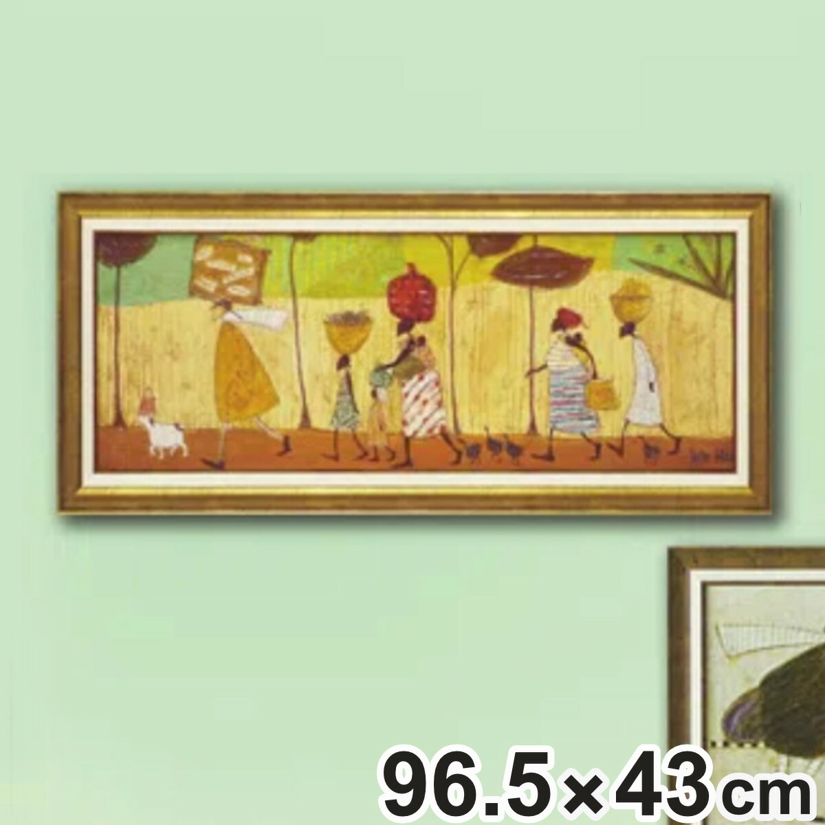 アートパネル サムトフト 『みんなでピクニック』 96.5×43cm （ 絵画 絵 アート インテリア 額 額入り 壁掛け 犬 動物 お散歩 ポスター アートフレーム アートポスター ウォールアート パネル 額付き かわいい ）【3980円以上送料無料】