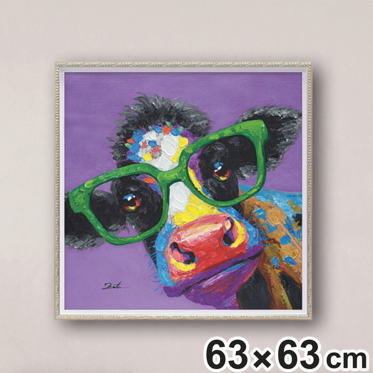 楽天市場】アートパネル オイルペイントアート 『カウ グラス』 63