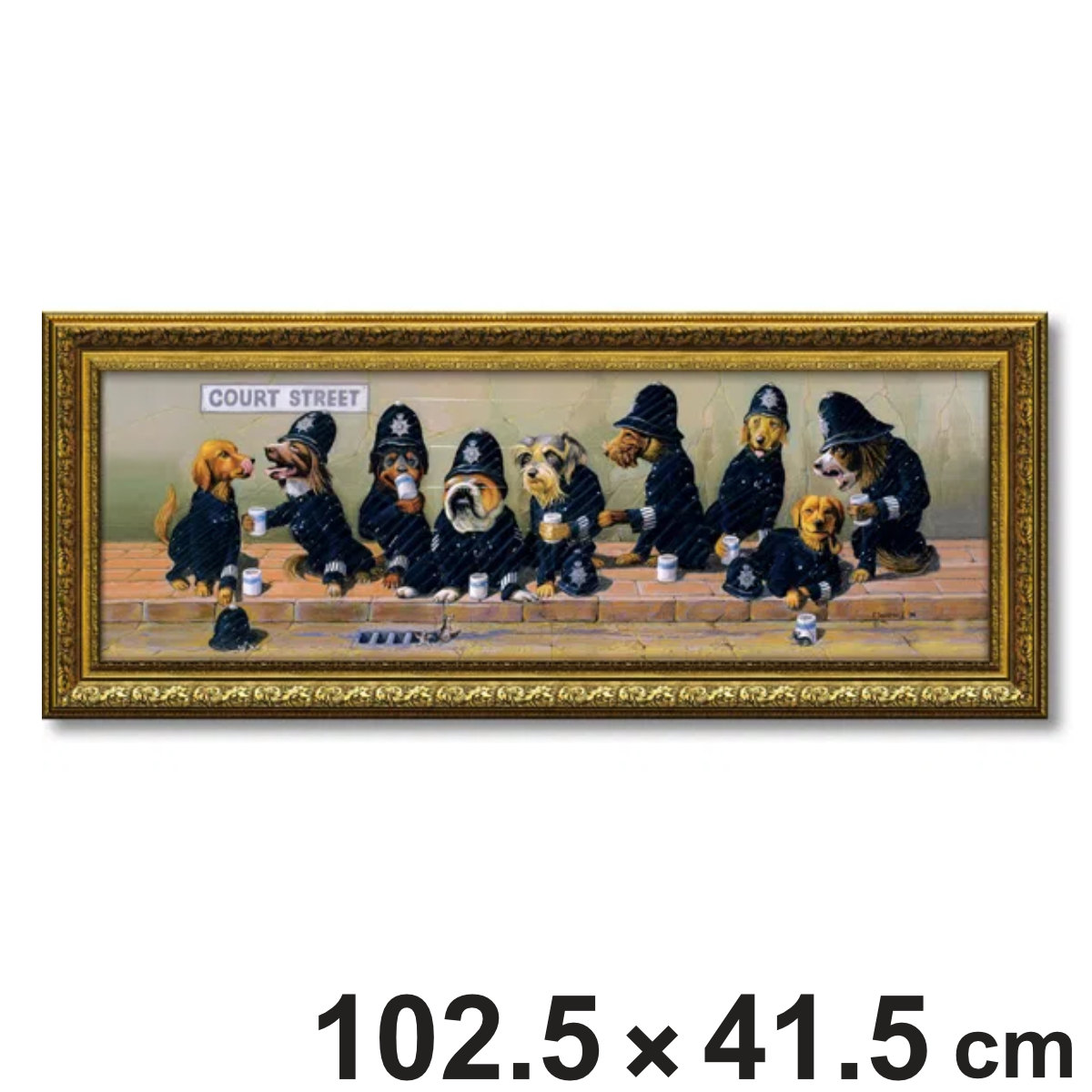 アートパネル ブライアン ムーン『コート ストリート』 102.5×41.5cm ( 絵画 絵 アート インテリア 額入り 壁掛け おしゃれ ゲル加工 横長 犬 ポスター アートフレーム アートポスター 額付き イヌ ワンちゃん かわいい )【3980円以上送料無料】|お弁当グッズのカラフルボックス