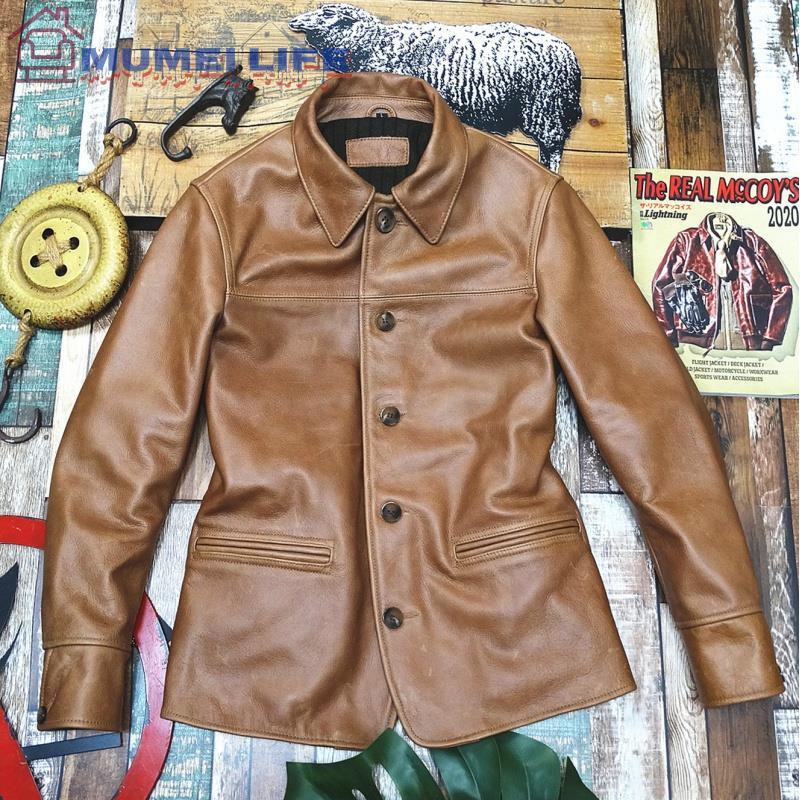 高品質 カウハイド 復刻50's カーコート レザージャケット ナチュラルブラウン Mサイズ ドライビング ブレーキマン オイルレザー 牛革