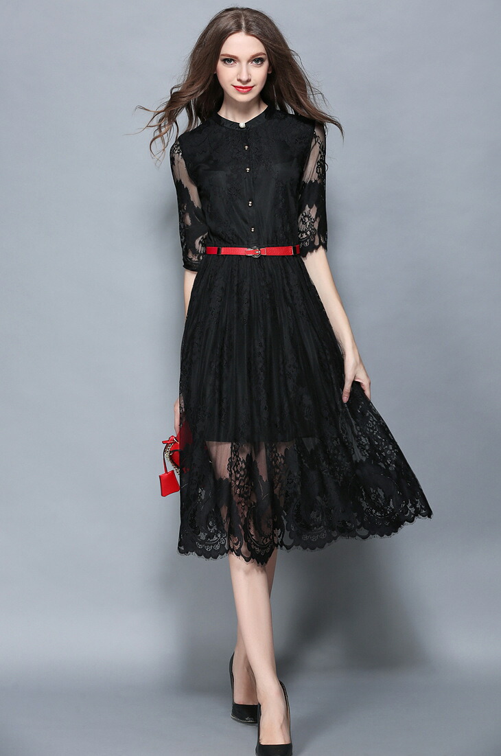 早割クーポン 華奢見えフェミニン 総レースワンピース 結婚式 ワンピース 結婚式ドレス 二次会 ブラックフォーマル フォーマルワンピース 5分袖 ワンピ ス パーティードレス 花柄 大人 披露宴 30代 40代 お呼ばれ 高級 大きいサイズ 激安ブランド Crystalchemical