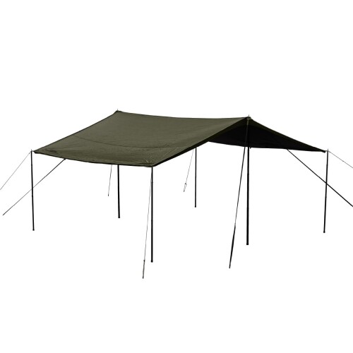 CAMVIL ZIP-TARP ジッパータープ 5m ブラックコーティング タープシェル対応 メッシュ＆サイドウォール拡張可 煙突口付き レクタ型・ヘキサ型2タイプ展開 収納バッグ付き (KHAKI, レクタ型タ