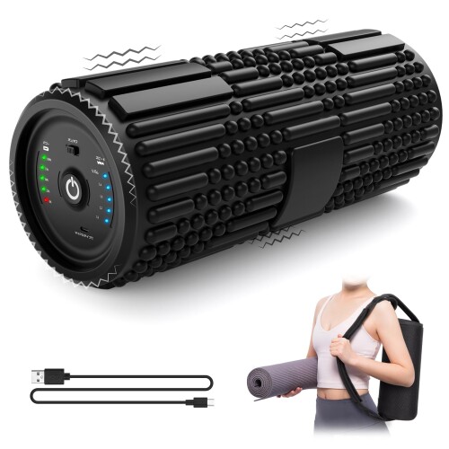 Wolfyok fitness フォームローラー 電動 筋膜リリース ローラー 4000mAh 大容量電池 多種類の凹凸 パワフル振動 筋膜ローラー 振動 猫背 ヨガポール グリッド 多種類の凹凸 ピラティス リラク