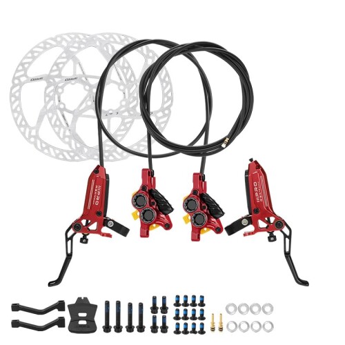 IIIPRO R3X4 MTB 4ピストン 油圧ディスクブレーキセット フロント800mm リア1550mm セラミックブレーキパッド付き マウンテンバイク用 (赤色)|カラーズストア