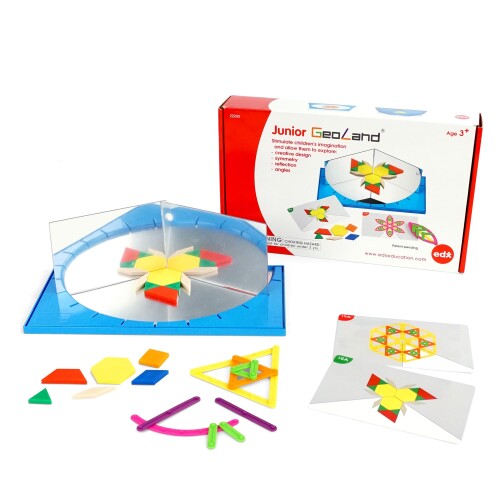 edxeducation ジュニアジオランド | STEAM教育玩具 | 幾何学と反射を学ぶミラー知育セット | 構成遊び | 3+歳向け | 64枚のパターンカード付き | 家庭・学校・保育園用