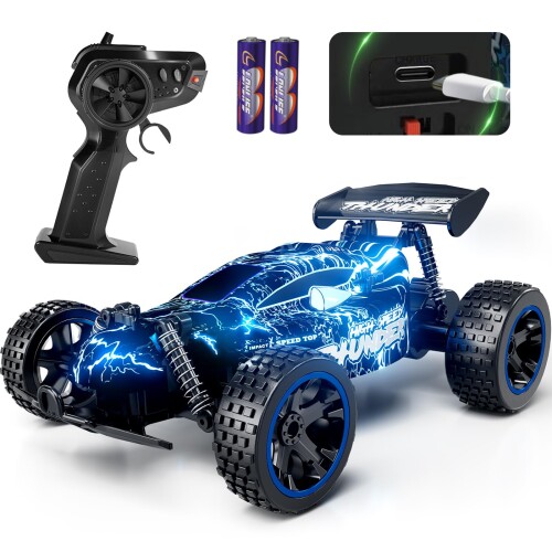 Tecnock ラジコンカー 子供向け USB-C直接充電式 ラジコン おもちゃ 車 オフロード 2.4Ghz RCカー 誕生日 プレゼント (ブルー)