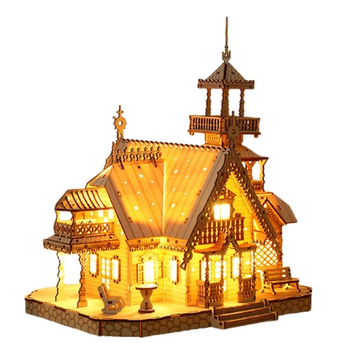 (med358) 3D 立体パズル 木製パズル 工作キット 知育玩具 クラフト 模型 ウッドパズル DIY 大人 男の子 女の子 プレゼント ギフト 誕生日 プレゼント 贈り物 (VILLA)