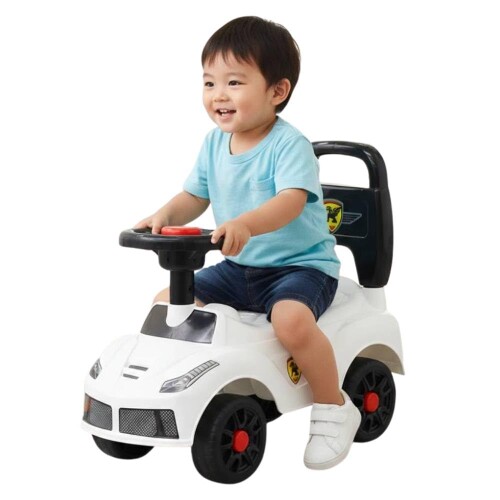 おもちゃ 乗り物 車 足けり 1歳 2歳 子供 手押し車 乗れる 室内 屋外 乗用玩具 男の子 軽量 手押し棒付き 乗用カー seathestars (ホワイト)