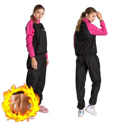DNRZY F.I.T サウナ背広成人女性痩せこけるジムワークアウトサウナジャケットパンツスウェットスーツ (B1-ピンク色/女用/背広, X-Large)