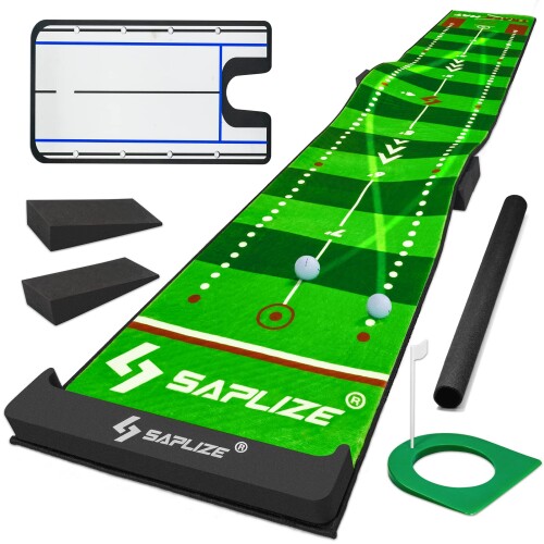 SAPLIZE セープライズゴルフパター練習用マット 軌跡が見えるマット ミディアムとスローのスピードで練習できる アラインメントミラー・スロープ・ターゲットカップ・ボールストッパ|カラーズストア