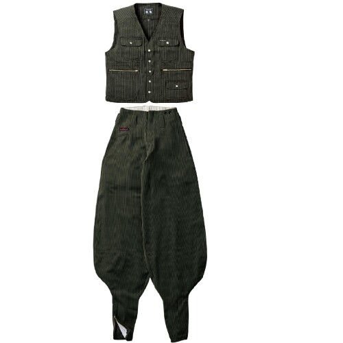 (寅壱) 寅一/より良い\u0026超超ロング(4309s611418) 上下書き割り やり方着 やり方服 やり方ズボン ニッカポッカ 鳶服 M×W82 65：オリーブ赤銅色