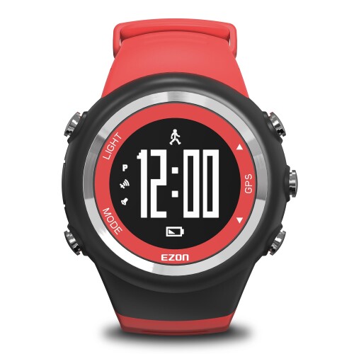 ランニングウォッチ ＧＰＳ ウオッチ デジタル 御覧になる 50m 雨合羽 高耐久性 軽さ 内蔵歩数計 人並み外れたな日に贈りたい EZONT031 (赤いこと)