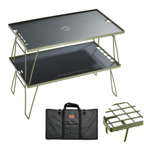 キャンピングムーン(CAMPING MOON) KAHKI フィールドラック カーキ色 グラウンドラック 折り畳みラック スチール製 収納バック付き 本体T-233 2点／アルミ天板2枚セット T-233-2T2M