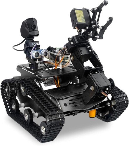 XiaoR GEEK スマート WiFi ロボットキット Raspberry Pi 4B用、ロボットアームタンクシャーシロボットカーキット 2DOF HD カメラプログラマブルセンサー付き Android/iOS アプリ PC によるプロジェク
