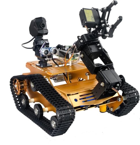 XiaoR GEEK スマート WiFi ロボットキット Raspberry Pi 4B用、ロボットアームタンクシャーシロボットカーキット 2DOF HD カメラプログラマブルセンサー付き Android/iOS アプリ PC によるプロジェク