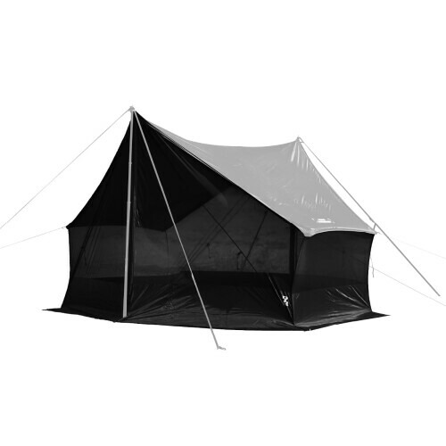 CAMVIL ZIP-TARP ジッパータープ 5m ブラックコーティング タープシェル対応 メッシュ＆サイドウォール拡張可 煙突口付き レクタ型・ヘキサ型2タイプ展開 収納バッグ付き (BLACK, KHAIK共用, ヘ