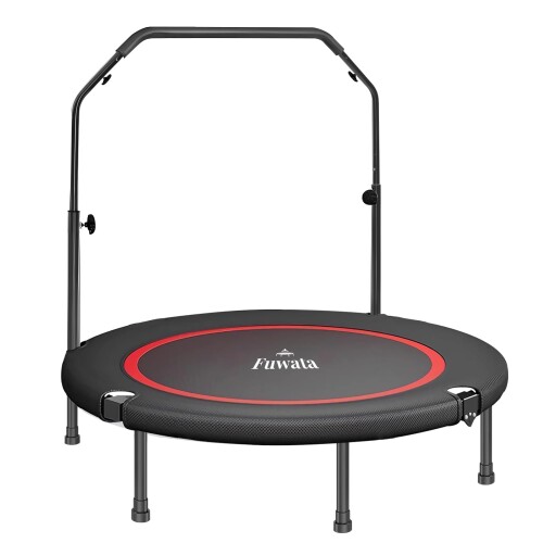 Fuwata トランポリン 手摺付き 室内用 大人用 子供用 大型102cm 耐荷重150kg 静音 折りたたみ ダイエット 家庭用 6本脚 (ブラック)|カラーズストア
