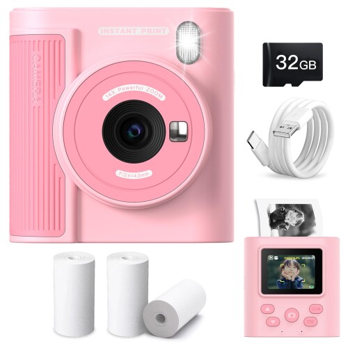 Moledro プリントカメラ 子供用 インスタントデジカメ キッズ 4800万画素 1080P動画 感熱紙 印刷 32GBマイクロSDカード付き トイ インスタント 印刷機能付き 2.0インチIPS画面 3-12歳 女の子 男の