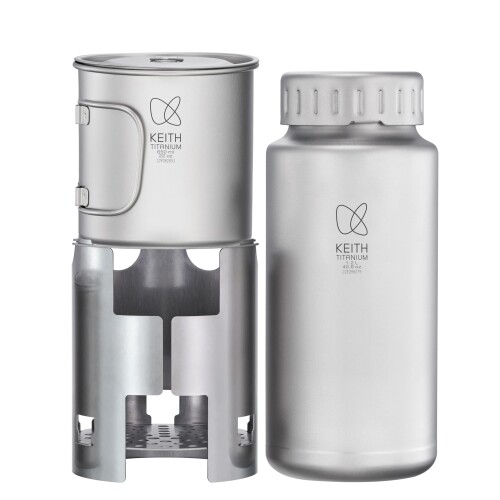 KEITH 純チタン キャンティーン 軽さ 1200ml吸い筒+650ml優勝杯+薪暖房器 多役立つこと食器書き割り アウトドアキャンプ クッカー 納める袋付き添い人（Ti3070）