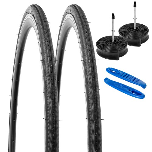 YunSCM 2本セット,700 25c タイヤ,700x25c 25-622 自転車タイヤ+ 700x25/32c チューブ 仏式バルブ60mm+リムテープ+タイヤレバ,適用 700x25c ロードバイク,Y-1076