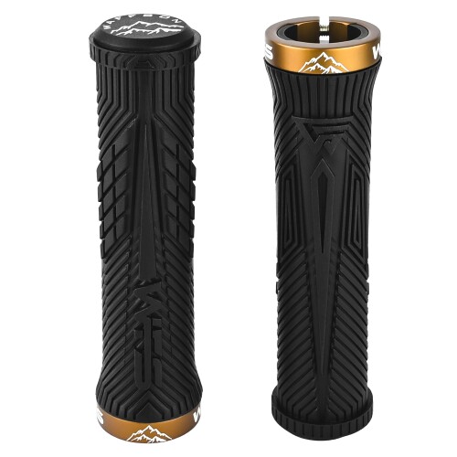 WFS Volatus Single Lock-on Grips for Mountain Bikes, Road, City Bike, 33粍 OD for Soft Comfortable Ergonomic, Anti-Slip 22粍 ID Locking Handlebar Grips for MTB, 1 Pair, Black w/Brown