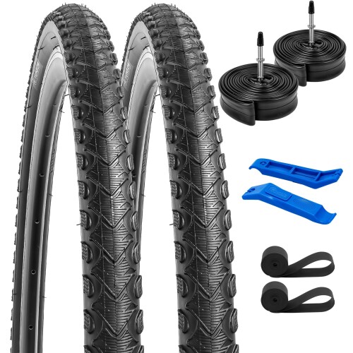 YunSCM 2本セット,700 40c タイヤ,700x40c 40-622 自転車タイヤ + 700x35/43c チューブ肉厚 仏式バルブ48mm+リムテープ + タイヤレバ,適用 700x40c クロスバイク、ロードバイク,Y-1027|カラーズストア
