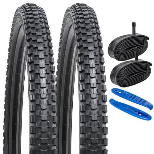 YunSCM 2本セット,26 2.125 タイヤ,26x2.125 57-559 自転車タイヤ + 26x1.75/2.25 チューブ 肉厚 米式バルブ32mm+タイヤレバー,適用 26インチ 2.125 マウンテンバイク、クロスバイク,Y-1086