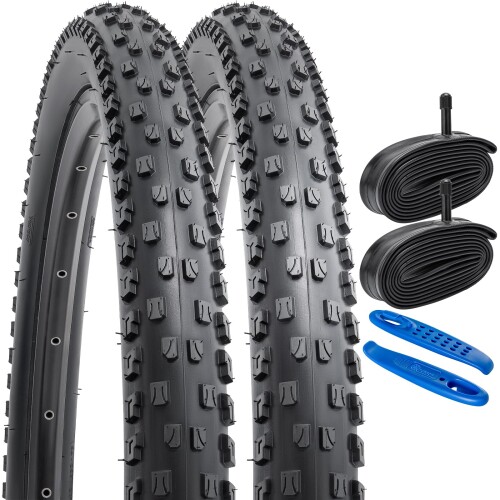YunSCM 2本セット,29 2.10 タイヤ,29x2.10 54-622 自転車タイヤ + 28/29x1.75/2.40 チューブ 肉厚 米式バルブ32mm+ リムテープ+タイヤレバー,Y-2115