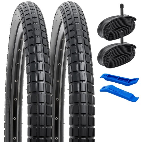 YunSCM 2本セット,26 2.125 タイヤ,26x2.125 57-559 自転車タイヤ + チューブ 米式バルブ32mm+タイヤレバー,適用 26インチ 2.125 クロスバイク、マウンテンバイク,W-2026