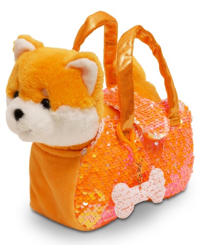 Little Jupiter Pet ぬいぐるみ書き割り 銭入れ付き添い人 リバーシブルスパンコール\u0026惹き付ける付き添い人 - 4~7歳の小わっぱ向けぬいぐるみ - ぬいぐるみ銭入れ - 御嬢さん用ぬいぐるみ - (オレンジ色柴犬)