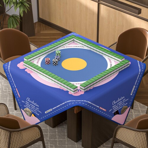 KOOPRO 麻雀マット 本体サイズ 100×100cm 佳積布と天然ゴム製 四辺収納ポケット付き テーブルゲームマット 滑り止め 騒音軽減 ソフトで耐摩耗性 (ブルー*ピンク)