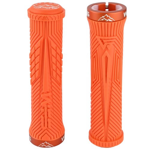 WFS Volatus Single Lock-on Grips for Mountain Bikes, Road, City Bike, 33粍 OD for Soft Comfortable Ergonomic, Anti-Slip 22粍 ID Locking Handlebar Grips for MTB, 1 Pair, Orange