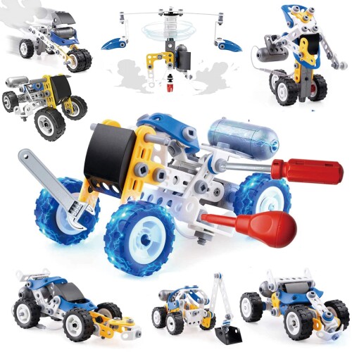 AMYCOOL 組み立て おもちゃ10-IN-1車セット 大工さん ロボット ヘリコプター 人気 DIY おもちゃ 男の子 女の子 小学生 立体パズル 変形車 工具セット 玩具ランキング お誕生日 プレゼント 子