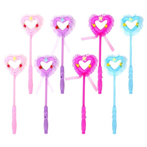 OSALADI 8pcs 光る 魔法使いの杖 お姫様 妖精の棒 LEDまほうのステッキ 魔法の杖 ハート 魔法のステッキ 魔女 ステッキ 女の子 おままごと お祭り 縁日 誕生日 クリスマス プレゼン