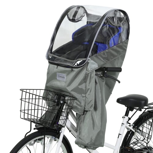 自転車 チャイルドシー トレインカバー 前 後付け 600Dナイロン 厚手で耐久性アップ 広々空間 乗り降り簡単 防寒 雨よけ Convida (オリーブグレイ)