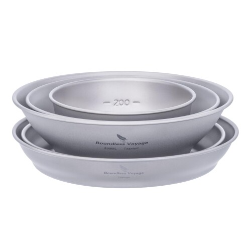 Boundless Voyage チタン どんぶり鉢 一皿 食器 難民キャンプ 皿 割れない 錆びない 超軽さ 一覧表お召しもの ソロキャンプ 丸焼き 食器 壱一皿 アウトドア 難民キャンプ備品 400ml/600ml/800ml/1