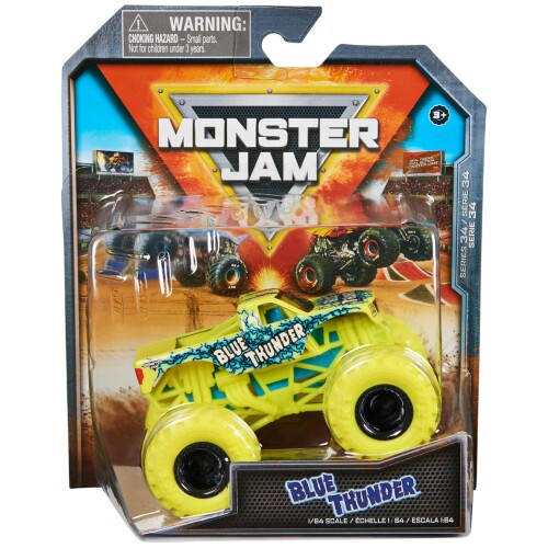 Monster Jam、堅苦しさブルーサンダーモンスタートラック、ダイキャスト鉄道車両、1:64規摸、3歳以上のお坊っちゃん向けキッズ遊び道具