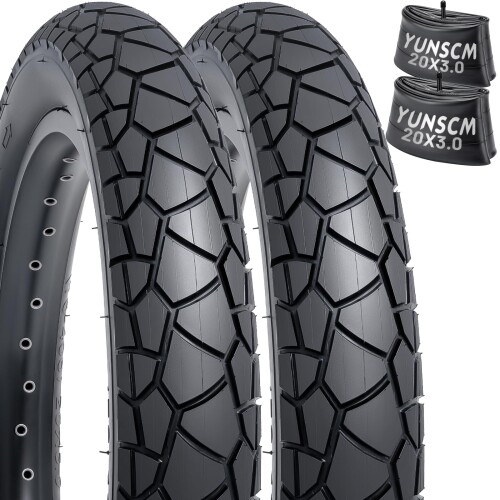 YunSCM 2本セット,20 3.0 タイヤ,20x3.0 76-406 自転車タイヤ+20x3.0/3.5 チューブ 肉厚 米式バルブ32mm,タイヤ 20 3.0,適用 20インチ 3.0 電動自転車、ファットバイク,Y-909
