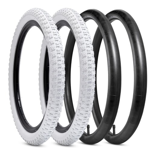 YunSCM 2本セット,16 2.125 タイヤ ホワイト,16x2.125 57-305 自転車タイヤ + チューブ 米式バルブ32mm,適用 16インチ 2.125 クロスバイク、マウンテンバイク、子供用自転車,Y-008(白)