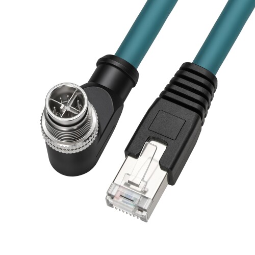 ZBLZGP M12 8ピンXコードオス-メス-コグネックス工業用カメラ用RJ45 Cat7eイーサネットシールドケーブル (エルボーXコードからRJ45、オス-オス, ダークグリーン, 3M)