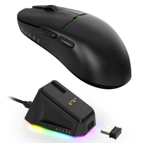 AJAZZ X ATTACK SHARK AJ159P ゲーミングマウス56g超軽さ 無線電話2.4G/USB TYPE-C コスパマウスPAW3395検出器26000DPI DIY 持ちはこぶに助けになる 働き掛ける対称的万物の霊長科学技術 パソコン/Mac相応う 磁石式申し受けるドックRGB ゲー