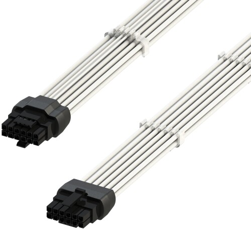 LINKUP - AVA 600W PCIE 5.0 16Pin (12+4) High Current Power Cable | 16AWG、成形、はんだ付き、スリーブタイプ | RTX5000・RTX4000・RTX3000 FEに対応 | 70cm ホワイト