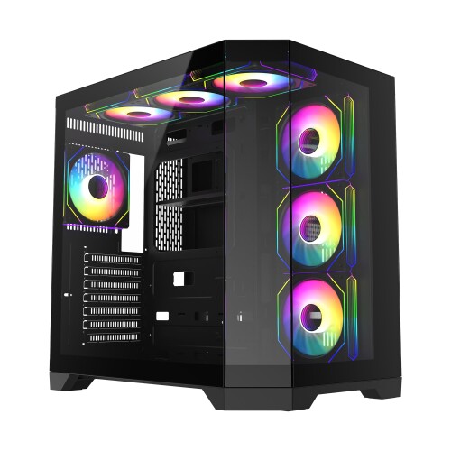 GAMEMAX PCケース ミッドタワー ゲーミング 強化ガラスサイドパネル搭載 ATX/M-ATX/ITX対応 7スロット拡張 最大400mm GPU対応 ARGBファン4基搭載 V5.0 PWM ARGBハブ&リモコン付き (HYPE-A BK)