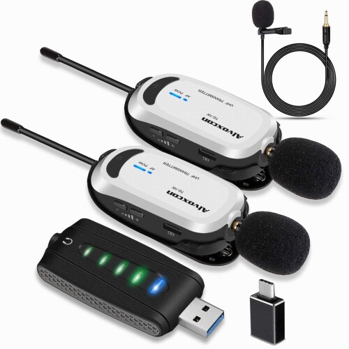 無線電話マイクロホン USB 無線電話いの一番マイクロホン マイコン スマホ相応う 軽さ 小型 2人用 UHF モニタリング Zoom YouTube 吹き込み録画 日本語言いあらわす書 iPhone Android用 UM320