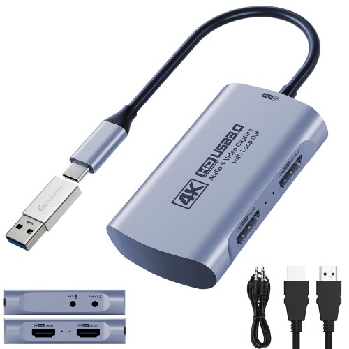Guermok 4K@60FPS録画相応う HDMIキャプチャカード｜USB-C繋ぎ合わせる（USB-C→Aアダプタ嘱する）｜4K@60サイクル通行手形スルー｜2K@144FPS｜3.5粍オーディオインプット・マイクロホン最終生産物｜Switch 2/1・なおなお書き5/4・Quest 3・Xbox・iPad・Mac・パソコン対