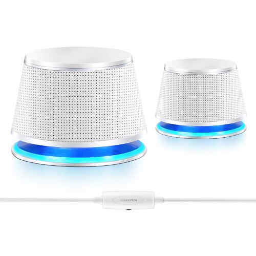 Sanyun SW102 PCスピーカー 5Wx2 重低音 大音量 パワフル出力 3.5mm入力対応 USB給電 iPhone Android対応可 ブラック ホワイト