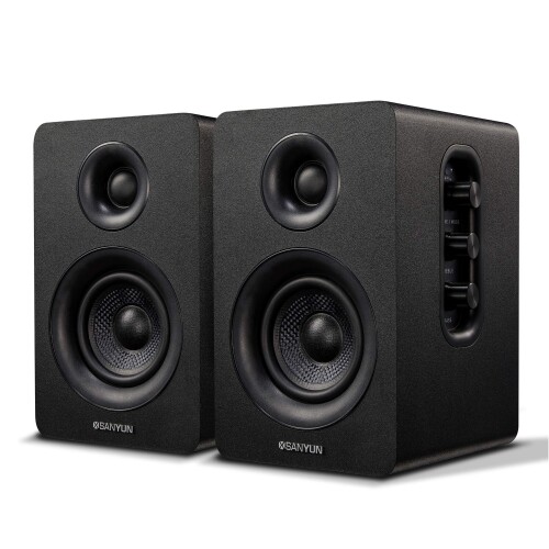 Sanyun SW208 3 \"活動的Bluetooth5.0ブックシェルフスピーカー? 60Wカーボンファイバースピーカーユニット?内蔵24ビットDAC ?活動的3Dサラウンド物音? 2.0電子計算機マイコンモニ"